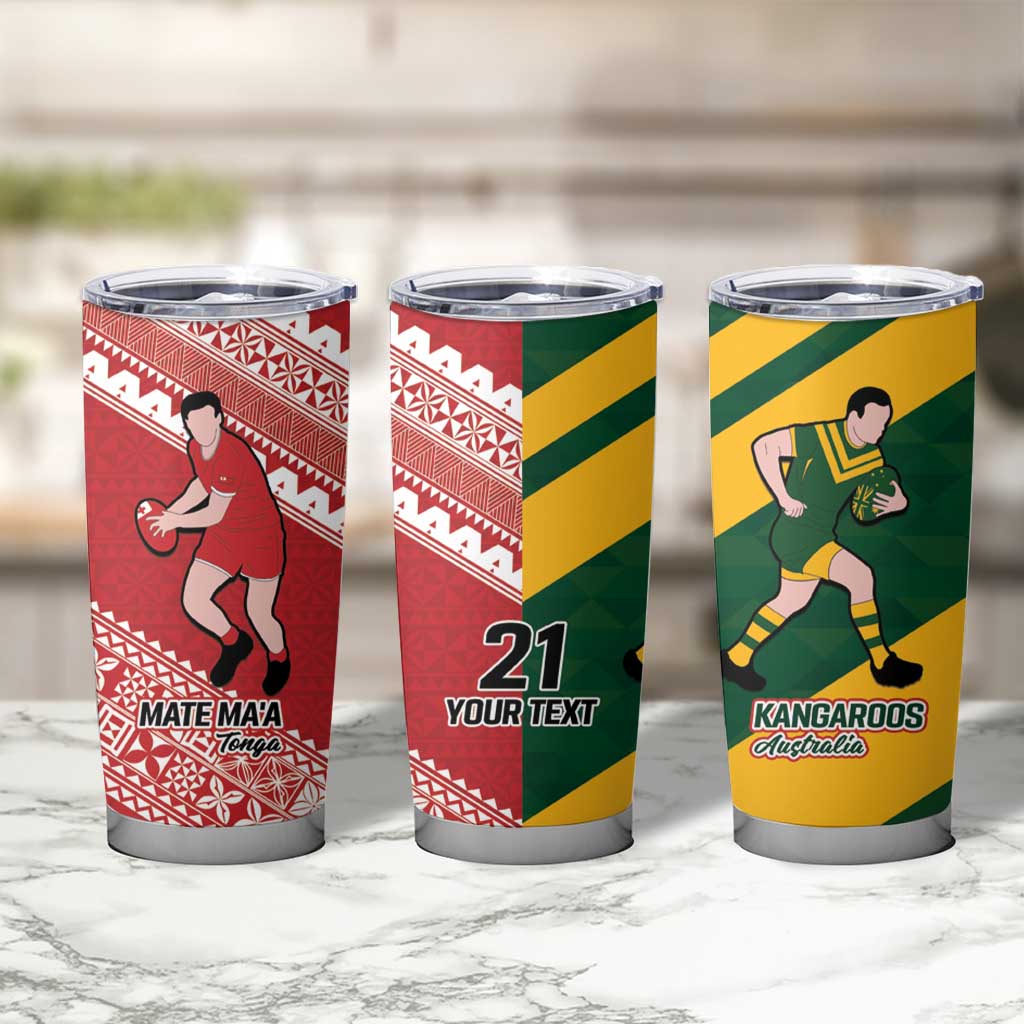 Australia-Tonga Rugby Pacific Custom Tumbler Cup The Kangaroos and Mate Ma'a Tonga - Wonder Print Shop