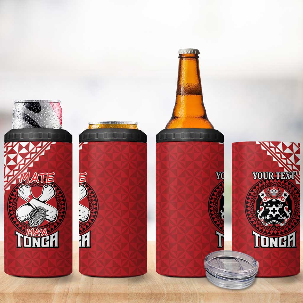 Tonga Rugby XIII Custom 4 in 1 Can Cooler Tumbler Mate Ma'a Tonga with Ngatu Pattern LT9 - Wonder Print Shop