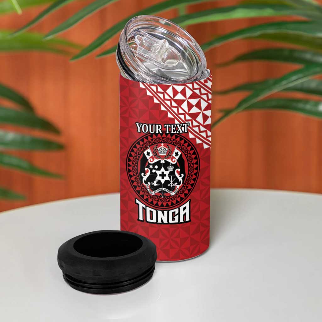 Tonga Rugby XIII Custom 4 in 1 Can Cooler Tumbler Mate Ma'a Tonga with Ngatu Pattern LT9 - Wonder Print Shop