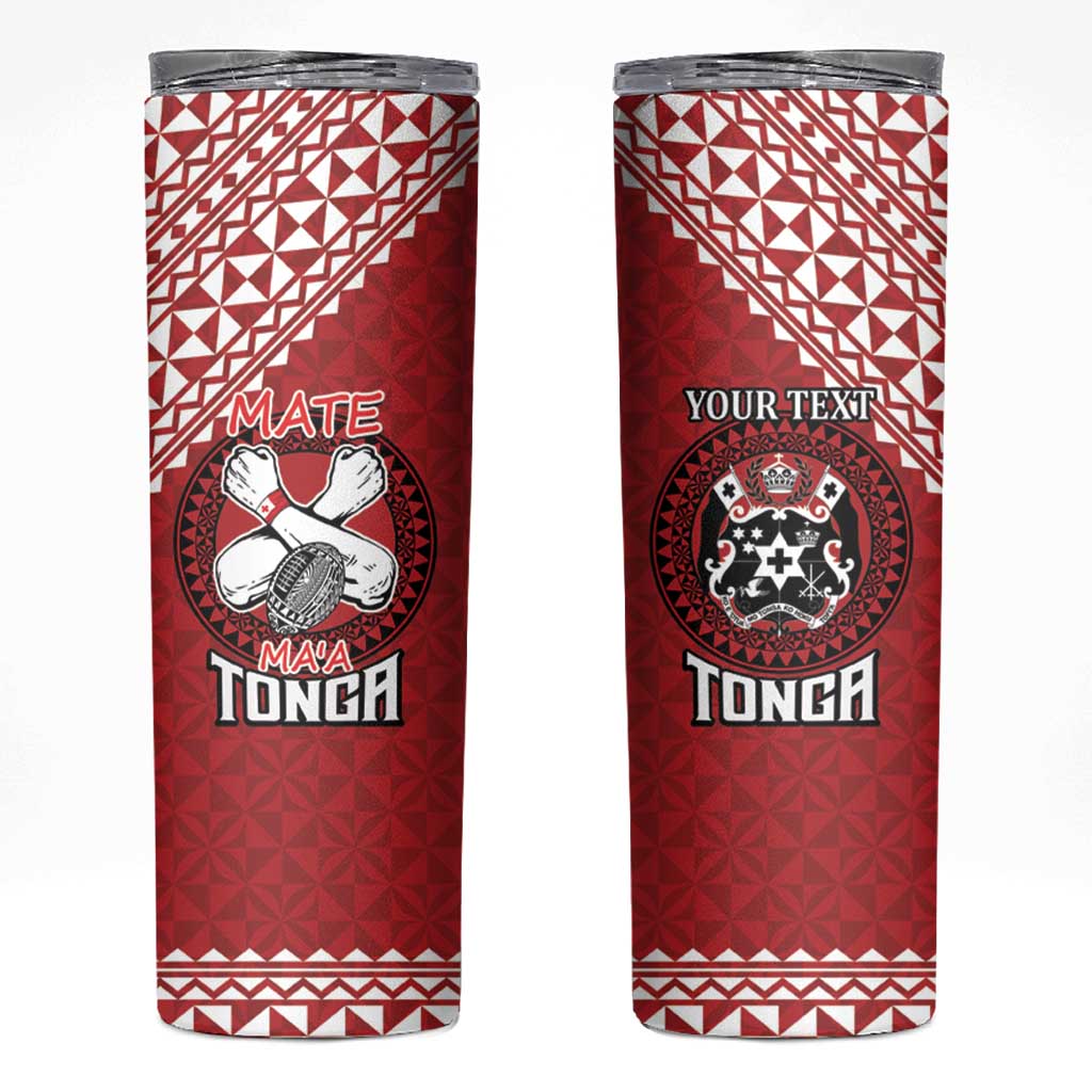 Tonga Rugby XIII Custom Skinny Tumbler Mate Ma'a Tonga with Ngatu Pattern - Wonder Print Shop
