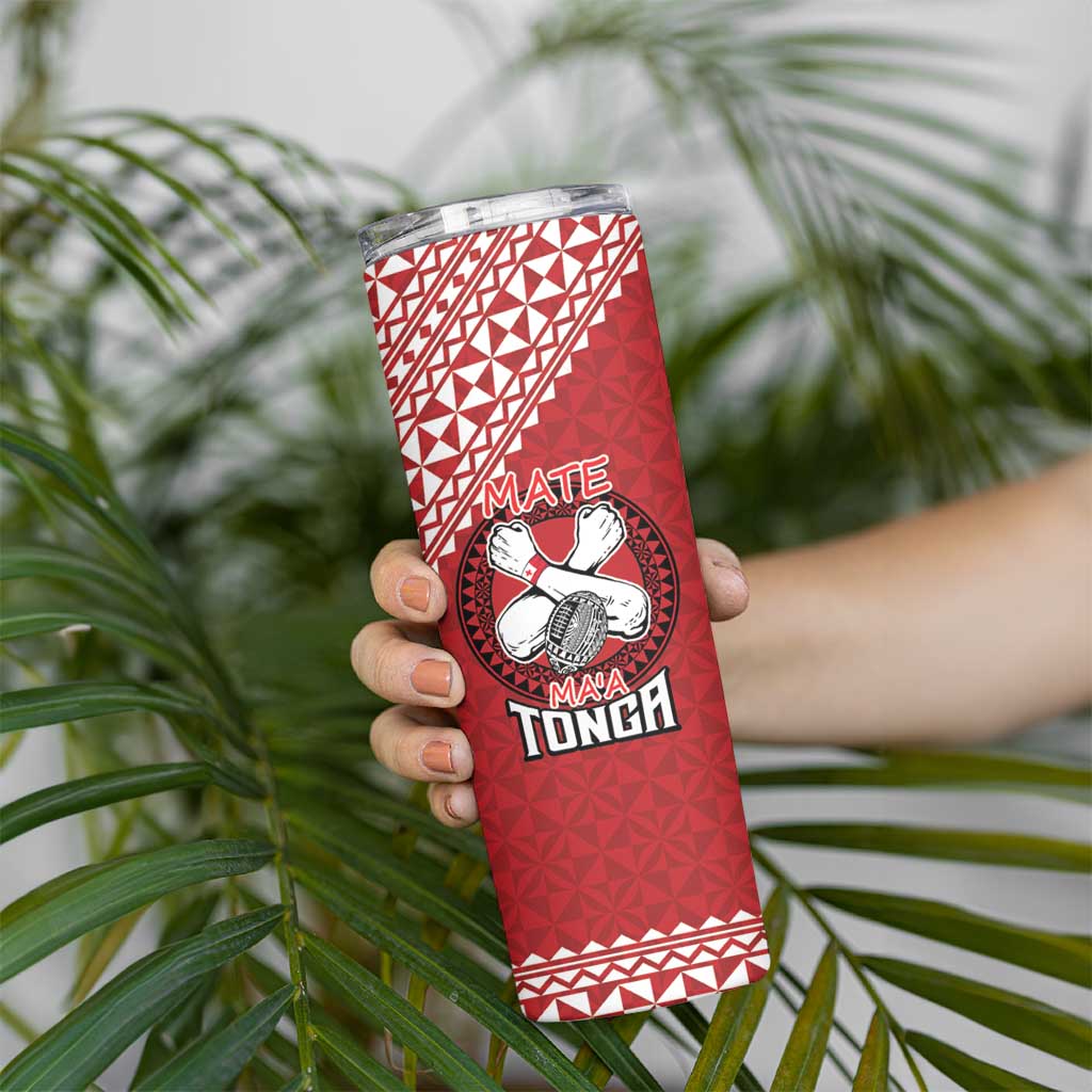 Tonga Rugby XIII Custom Skinny Tumbler Mate Ma'a Tonga with Ngatu Pattern - Wonder Print Shop