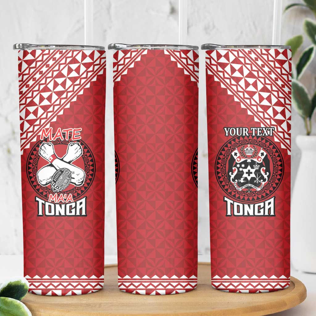 Tonga Rugby XIII Custom Skinny Tumbler Mate Ma'a Tonga with Ngatu Pattern - Wonder Print Shop