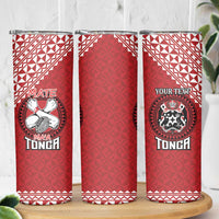 Tonga Rugby XIII Custom Skinny Tumbler Mate Ma'a Tonga with Ngatu Pattern - Wonder Print Shop