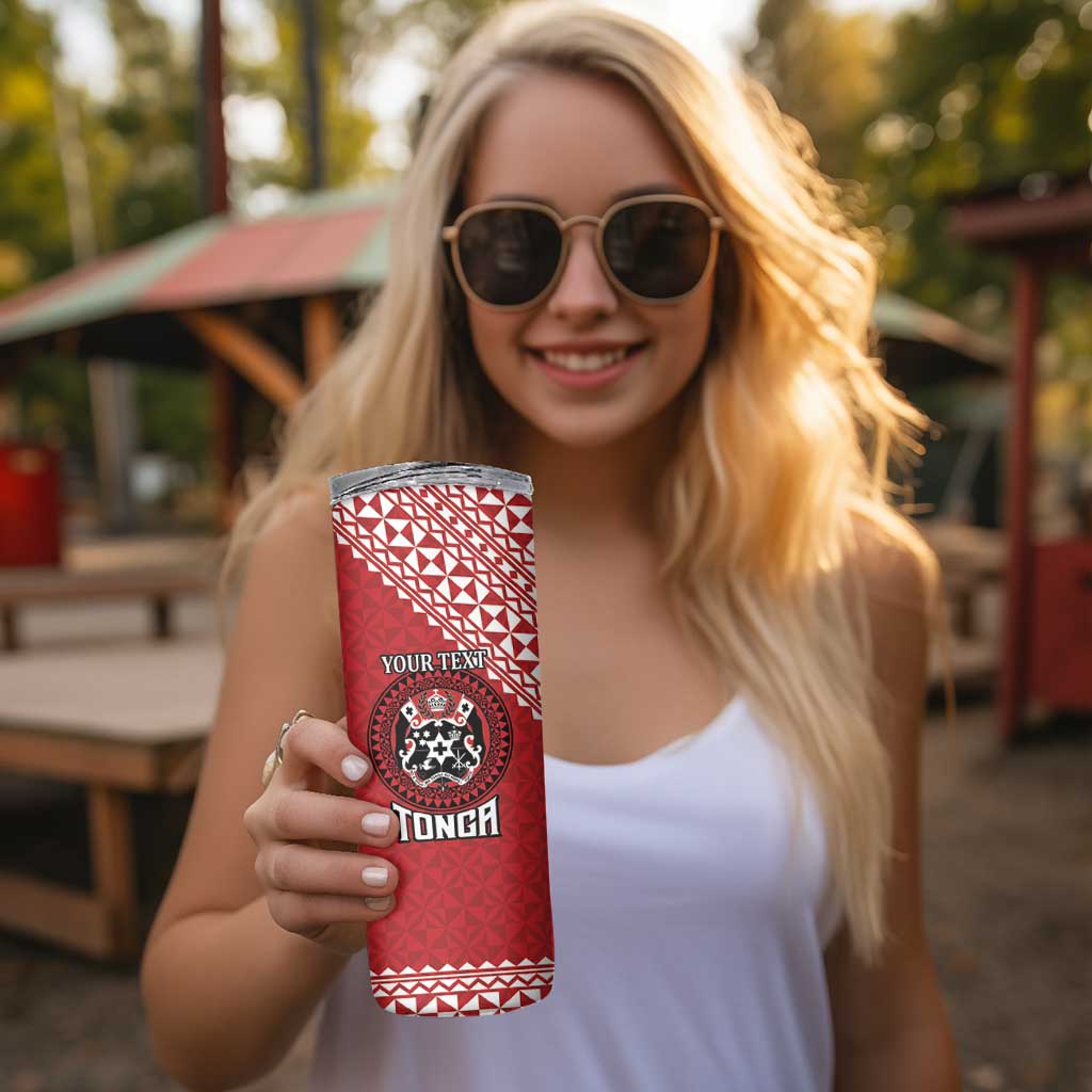 Tonga Rugby XIII Custom Skinny Tumbler Mate Ma'a Tonga with Ngatu Pattern - Wonder Print Shop