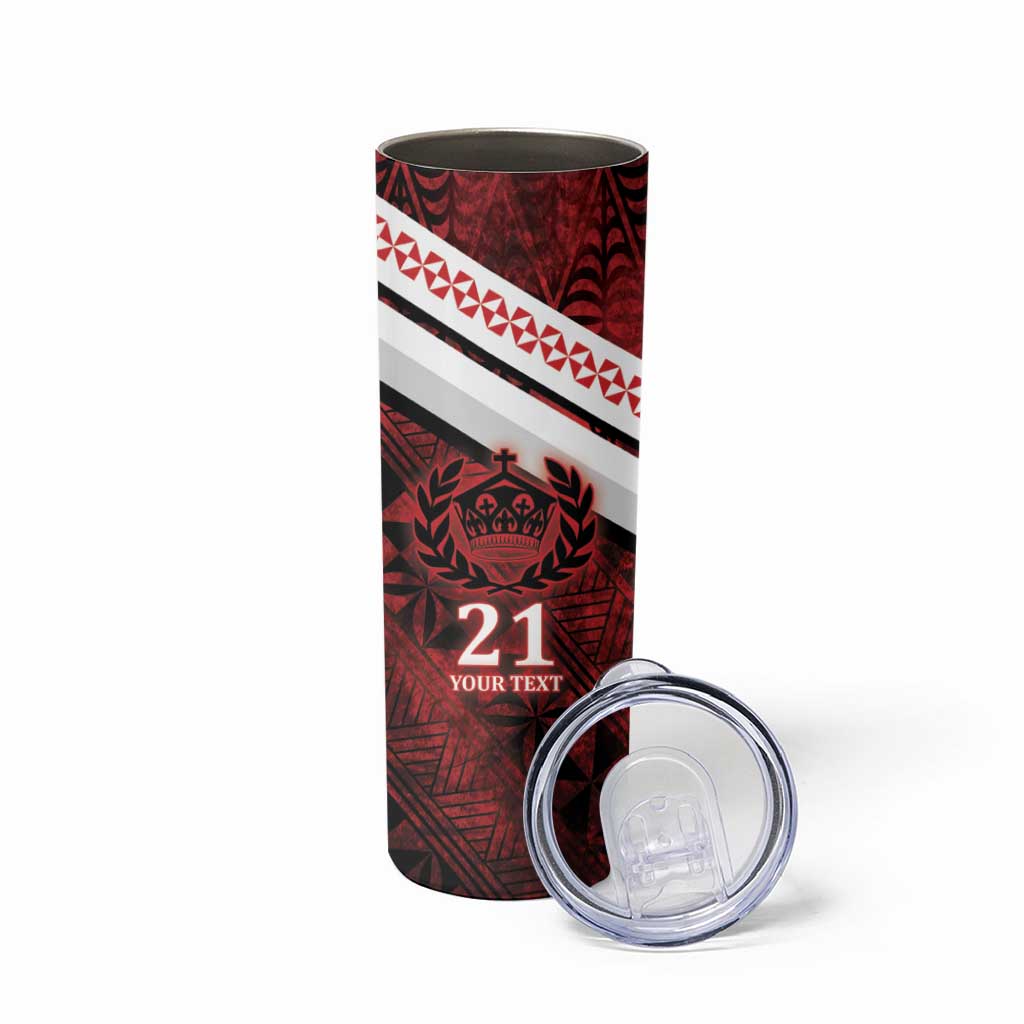 Custom Tonga XIII Rugby Tribal Tattoo Skinny Tumbler Mate Ma'a Tonga Kupesi Ngatu Grunge Style - Wonder Print Shop