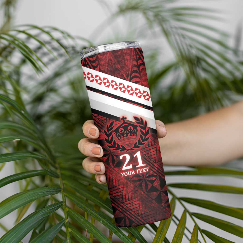 Custom Tonga XIII Rugby Tribal Tattoo Skinny Tumbler Mate Ma'a Tonga Kupesi Ngatu Grunge Style - Wonder Print Shop