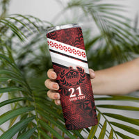 Custom Tonga XIII Rugby Tribal Tattoo Skinny Tumbler Mate Ma'a Tonga Kupesi Ngatu Grunge Style - Wonder Print Shop