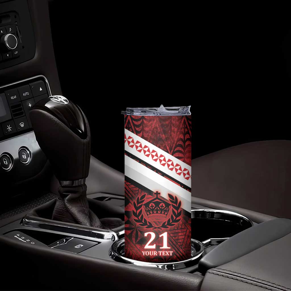 Custom Tonga XIII Rugby Tribal Tattoo Skinny Tumbler Mate Ma'a Tonga Kupesi Ngatu Grunge Style - Wonder Print Shop