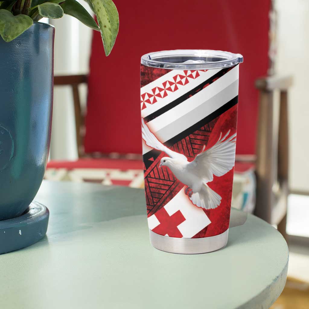 Custom Tonga XIII Rugby Tribal Tattoo Tumbler Cup Mate Ma'a Tonga Kupesi Ngatu Grunge Style - Wonder Print Shop