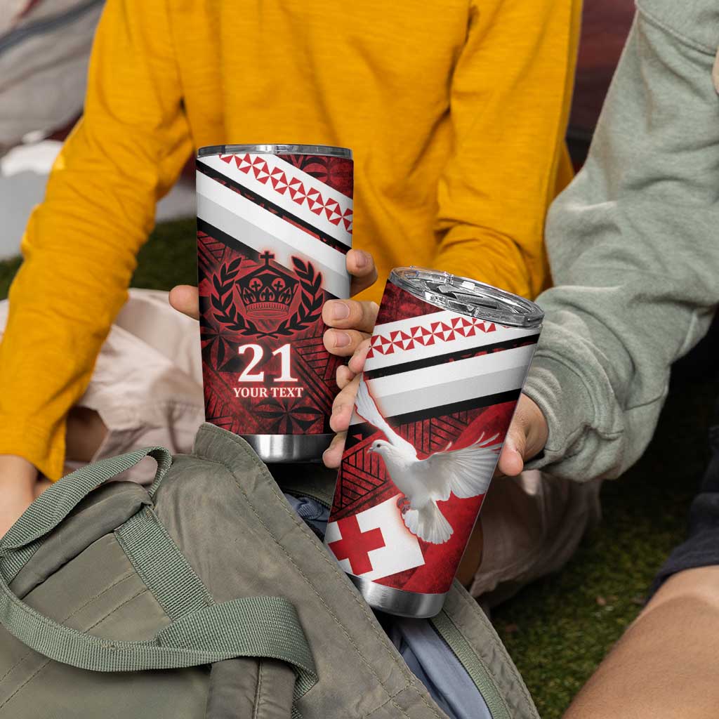 Custom Tonga XIII Rugby Tribal Tattoo Tumbler Cup Mate Ma'a Tonga Kupesi Ngatu Grunge Style - Wonder Print Shop