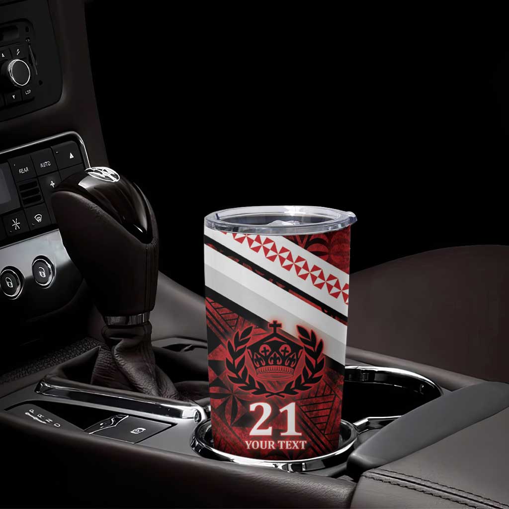 Custom Tonga XIII Rugby Tribal Tattoo Tumbler Cup Mate Ma'a Tonga Kupesi Ngatu Grunge Style - Wonder Print Shop