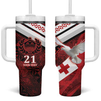 Custom Tonga XIII Rugby Tribal Tattoo Tumbler With Handle Mate Ma'a Tonga Kupesi Ngatu Grunge Style - Wonder Print Shop