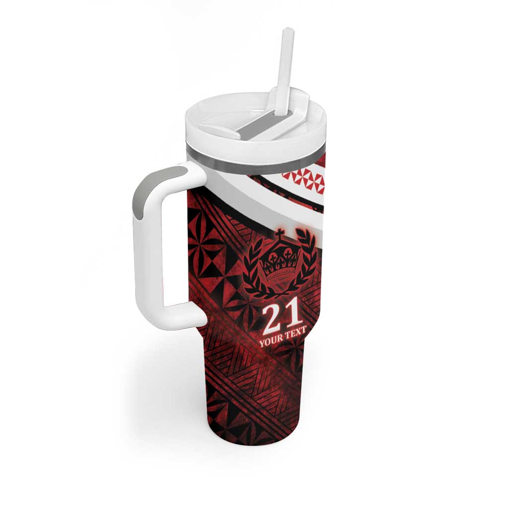 Custom Tonga XIII Rugby Tribal Tattoo Tumbler With Handle Mate Ma'a Tonga Kupesi Ngatu Grunge Style - Wonder Print Shop