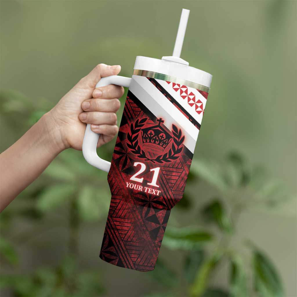 Custom Tonga XIII Rugby Tribal Tattoo Tumbler With Handle Mate Ma'a Tonga Kupesi Ngatu Grunge Style - Wonder Print Shop