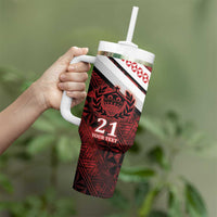 Custom Tonga XIII Rugby Tribal Tattoo Tumbler With Handle Mate Ma'a Tonga Kupesi Ngatu Grunge Style - Wonder Print Shop