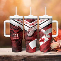 Custom Tonga XIII Rugby Tribal Tattoo Tumbler With Handle Mate Ma'a Tonga Kupesi Ngatu Grunge Style - Wonder Print Shop