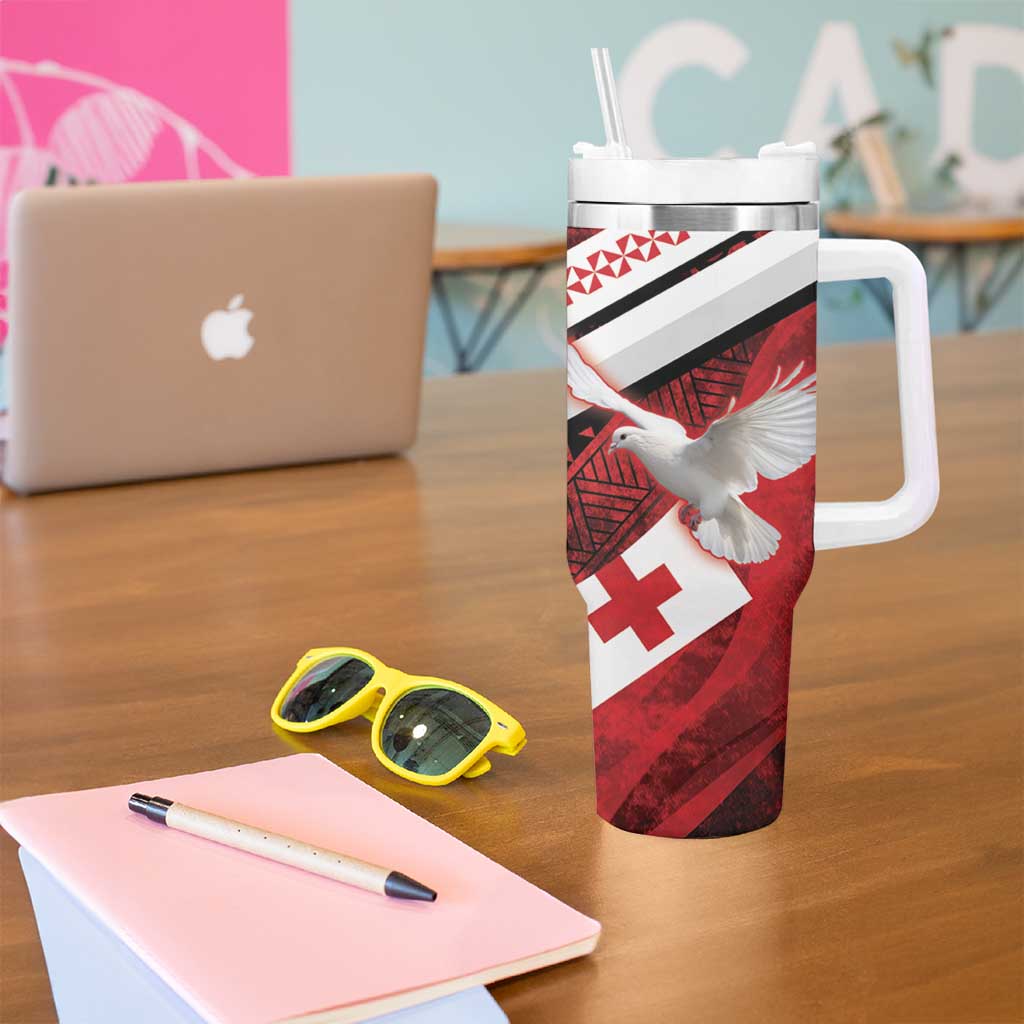 Custom Tonga XIII Rugby Tribal Tattoo Tumbler With Handle Mate Ma'a Tonga Kupesi Ngatu Grunge Style - Wonder Print Shop