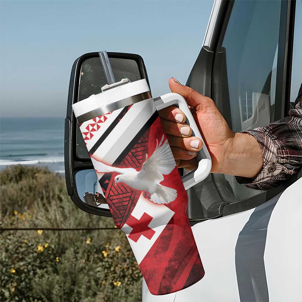 Custom Tonga XIII Rugby Tribal Tattoo Tumbler With Handle Mate Ma'a Tonga Kupesi Ngatu Grunge Style - Wonder Print Shop
