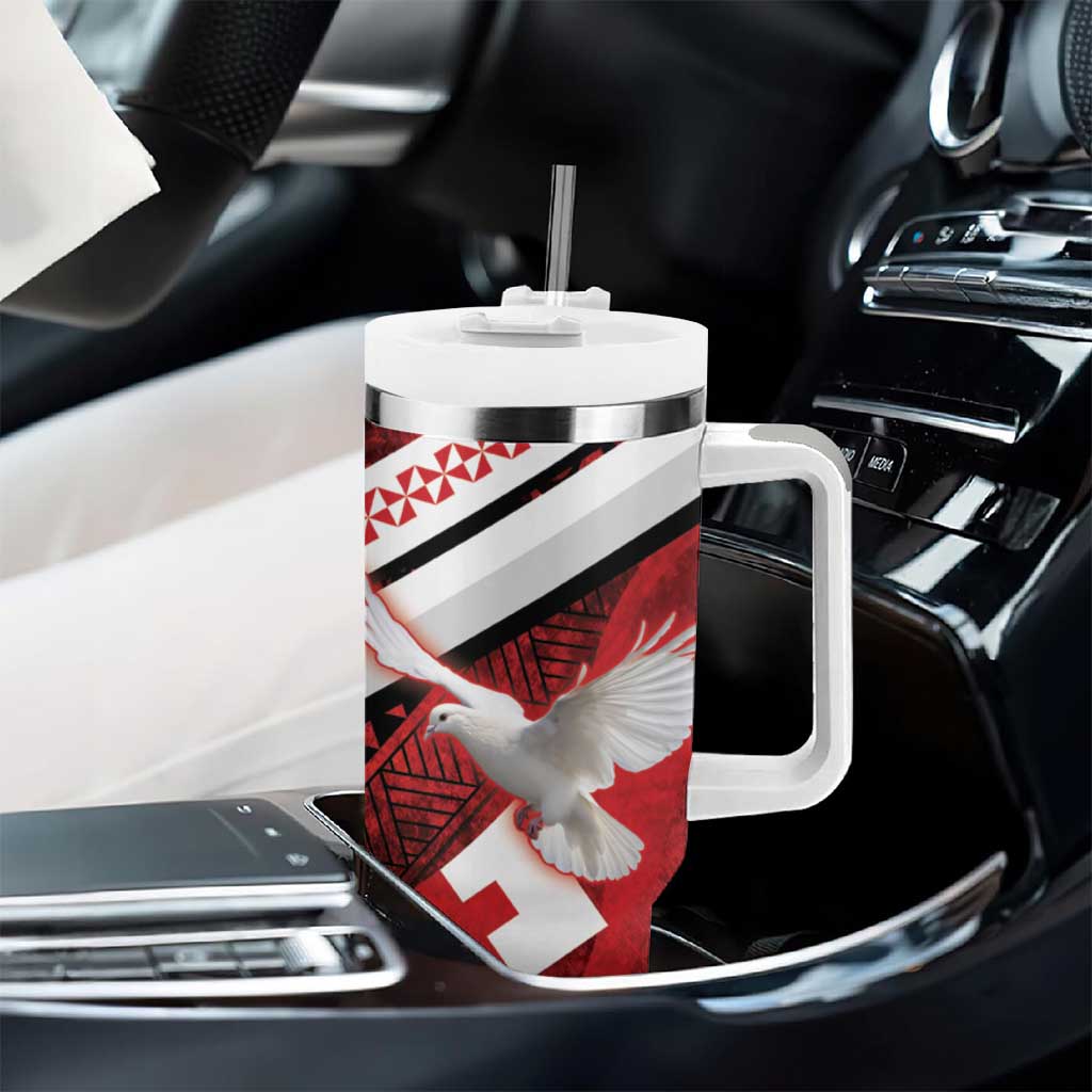 Custom Tonga XIII Rugby Tribal Tattoo Tumbler With Handle Mate Ma'a Tonga Kupesi Ngatu Grunge Style - Wonder Print Shop