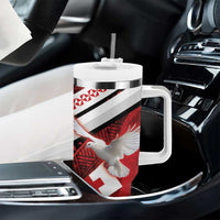 Custom Tonga XIII Rugby Tribal Tattoo Tumbler With Handle Mate Ma'a Tonga Kupesi Ngatu Grunge Style - Wonder Print Shop