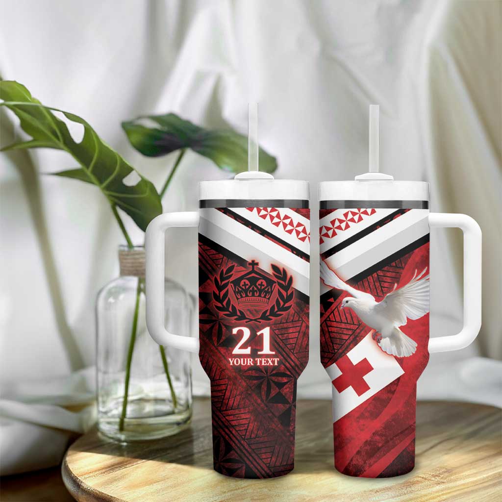Custom Tonga XIII Rugby Tribal Tattoo Tumbler With Handle Mate Ma'a Tonga Kupesi Ngatu Grunge Style - Wonder Print Shop