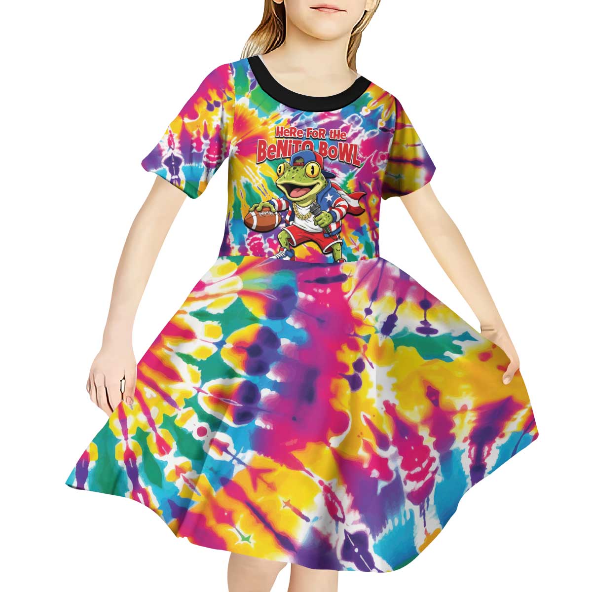 Funny Benito Coqui Frog Kid Short Sleeve Dress Puerto Rican Coquí Football