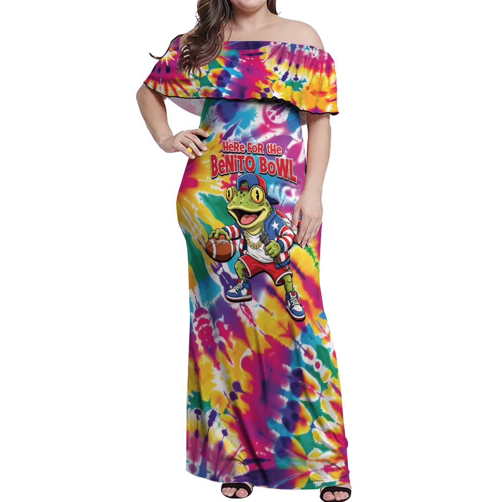 Funny Benito Coqui Frog Off Shoulder Maxi Dress Puerto Rican Coquí Football