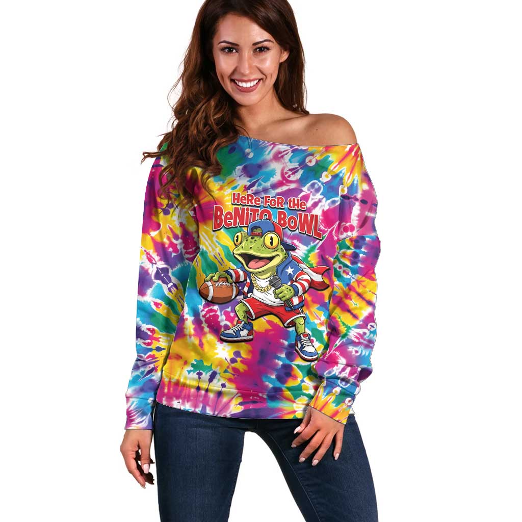 Funny Benito Coqui Frog Off Shoulder Sweater Puerto Rican Coquí Football