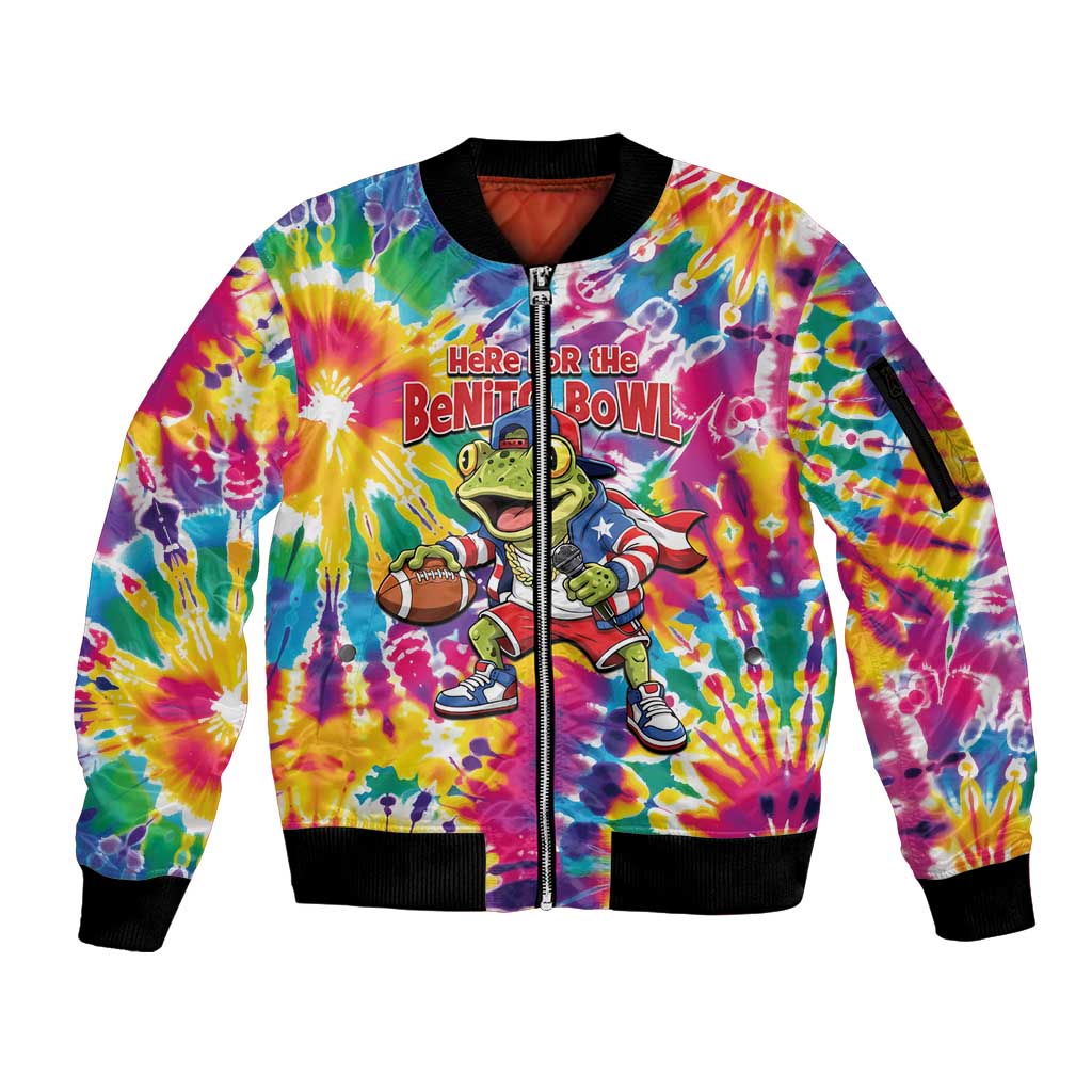 Funny Benito Coqui Frog Sleeve Zip Bomber Jacket Puerto Rican Coquí Football