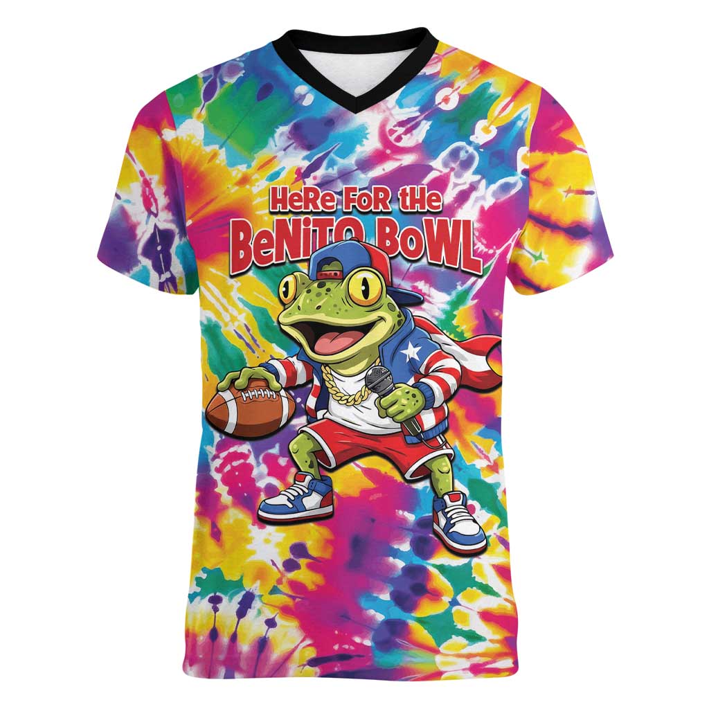 Funny Benito Coqui Frog Women V-Neck T-Shirt Puerto Rican Coquí Football