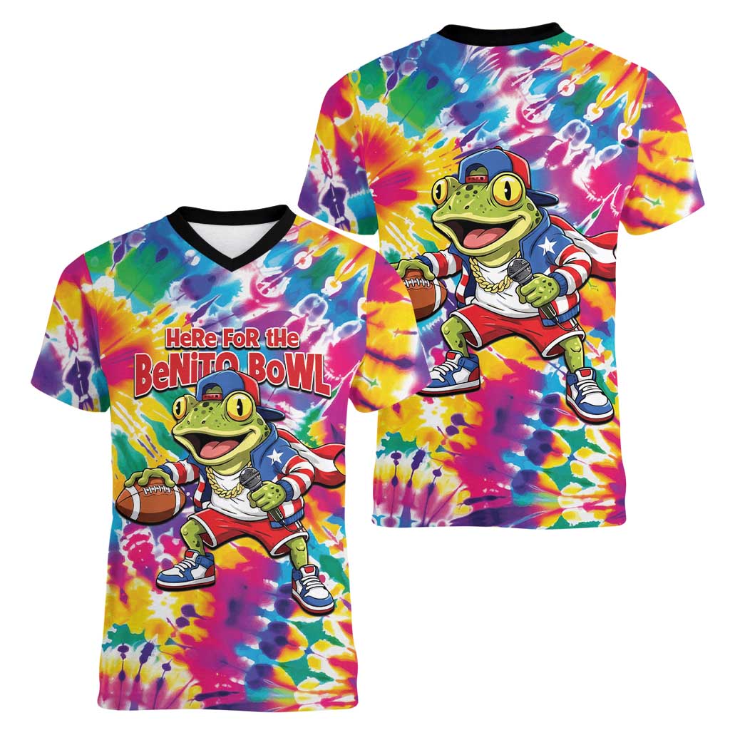 Funny Benito Coqui Frog Women V-Neck T-Shirt Puerto Rican Coquí Football