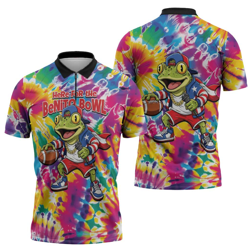 Funny Benito Coqui Frog Zipper Polo Shirt Puerto Rican Coquí Football