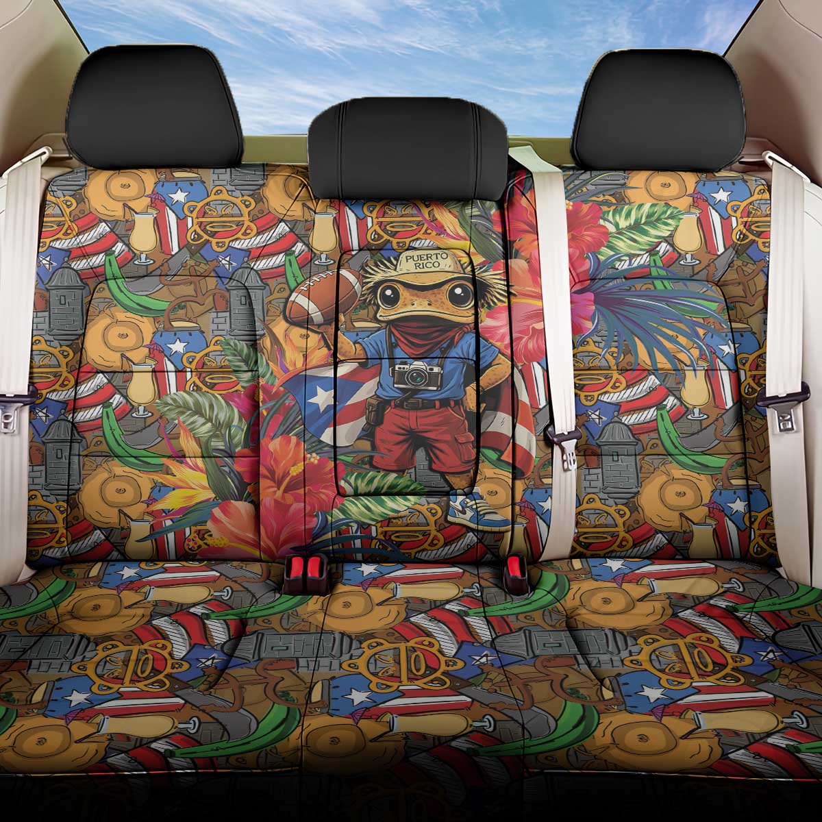 Funny Benito Bowl Back Car Seat Cover Puerto Rican Coquí Football