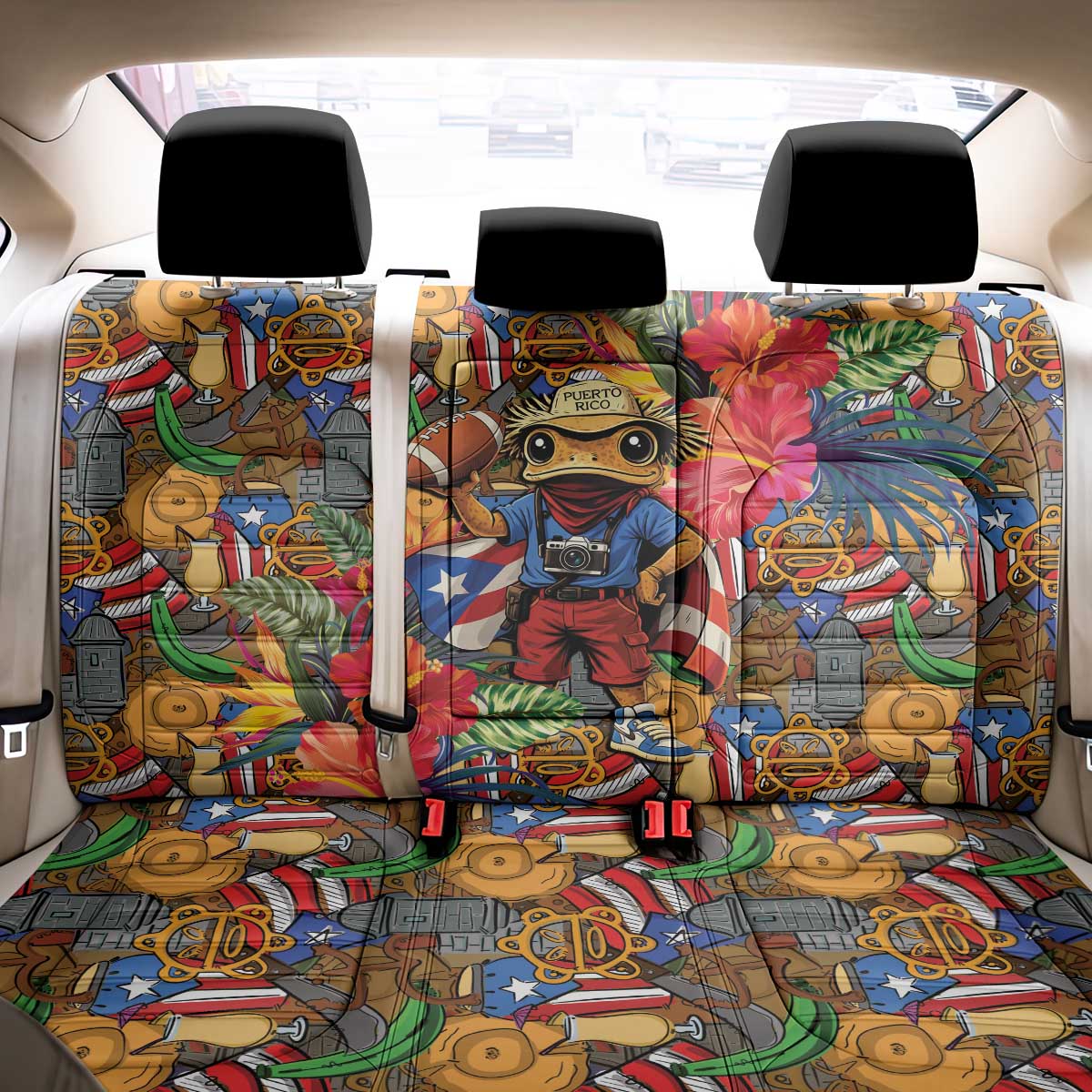 Funny Benito Bowl Back Car Seat Cover Puerto Rican Coquí Football