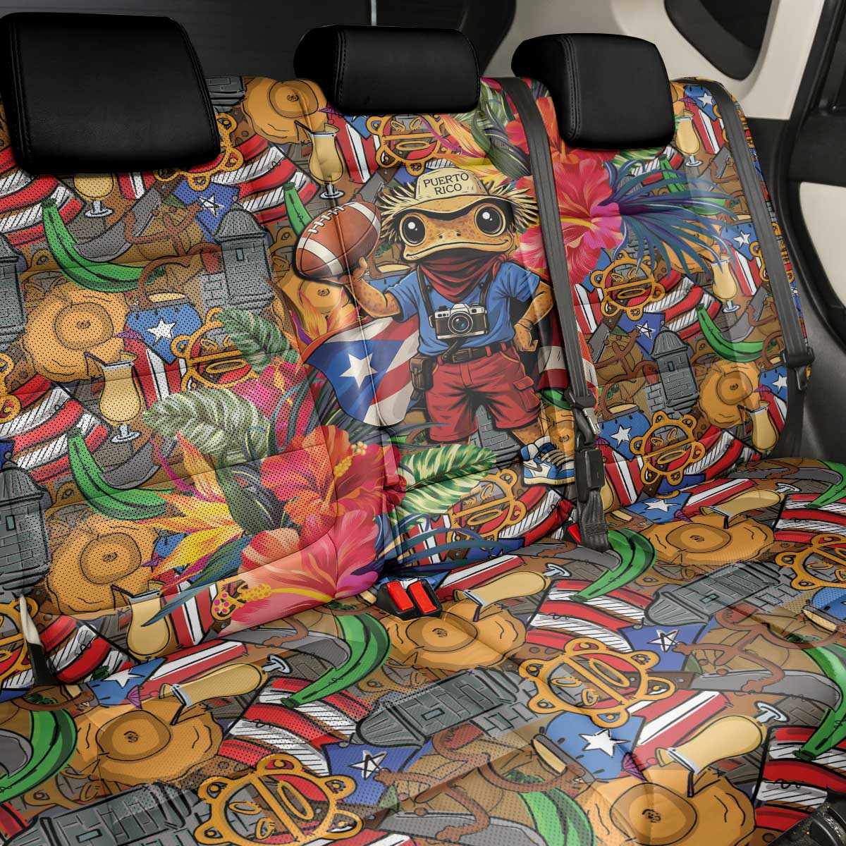 Funny Benito Bowl Back Car Seat Cover Puerto Rican Coquí Football