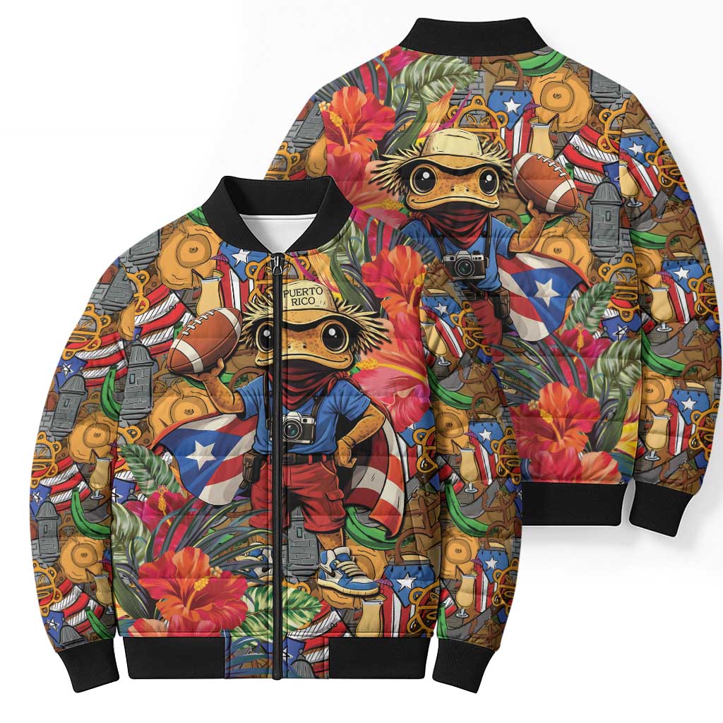 Funny Benito Bowl Bomber Puffer Jacket Puerto Rican Coquí Football