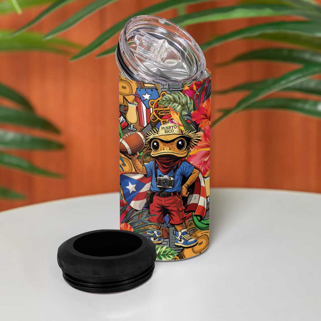 Funny Benito Bowl 4 in 1 Can Cooler Tumbler Puerto Rican Coquí Football
