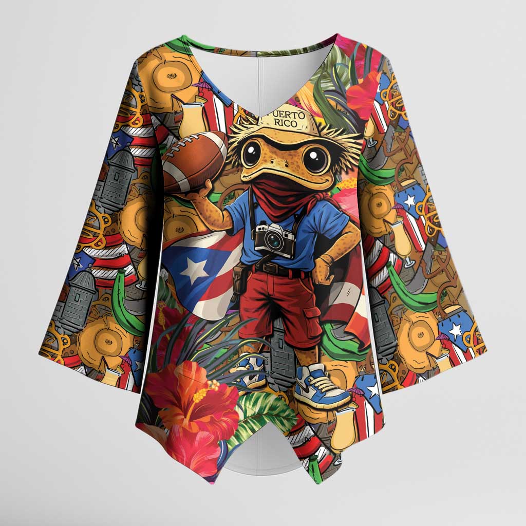 Funny Benito Bowl Kimono Sleeve Blouse Puerto Rican Coquí Football
