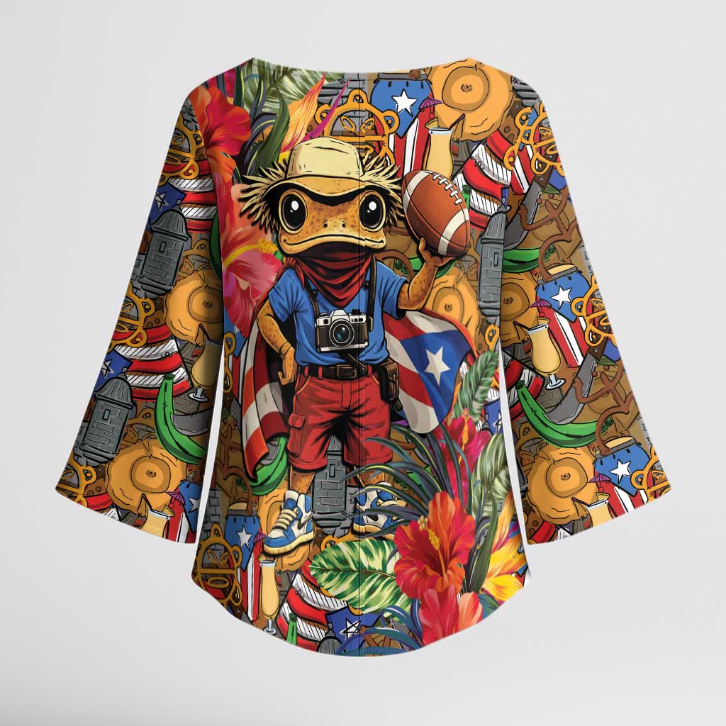 Funny Benito Bowl Kimono Sleeve Blouse Puerto Rican Coquí Football