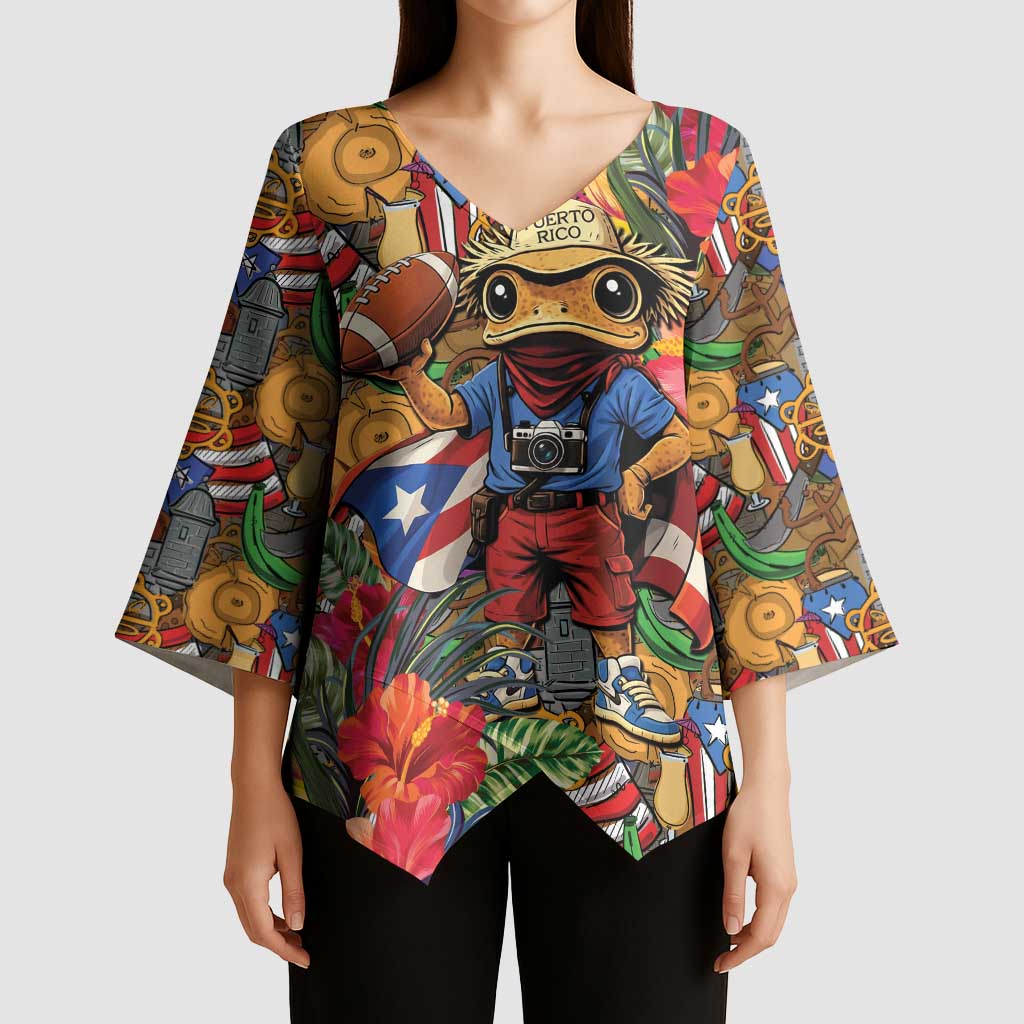 Funny Benito Bowl Kimono Sleeve Blouse Puerto Rican Coquí Football