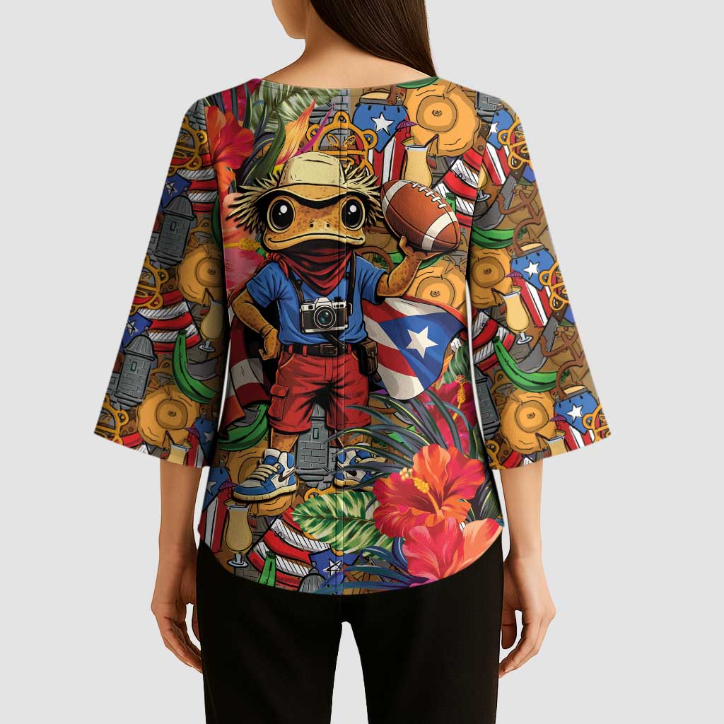 Funny Benito Bowl Kimono Sleeve Blouse Puerto Rican Coquí Football