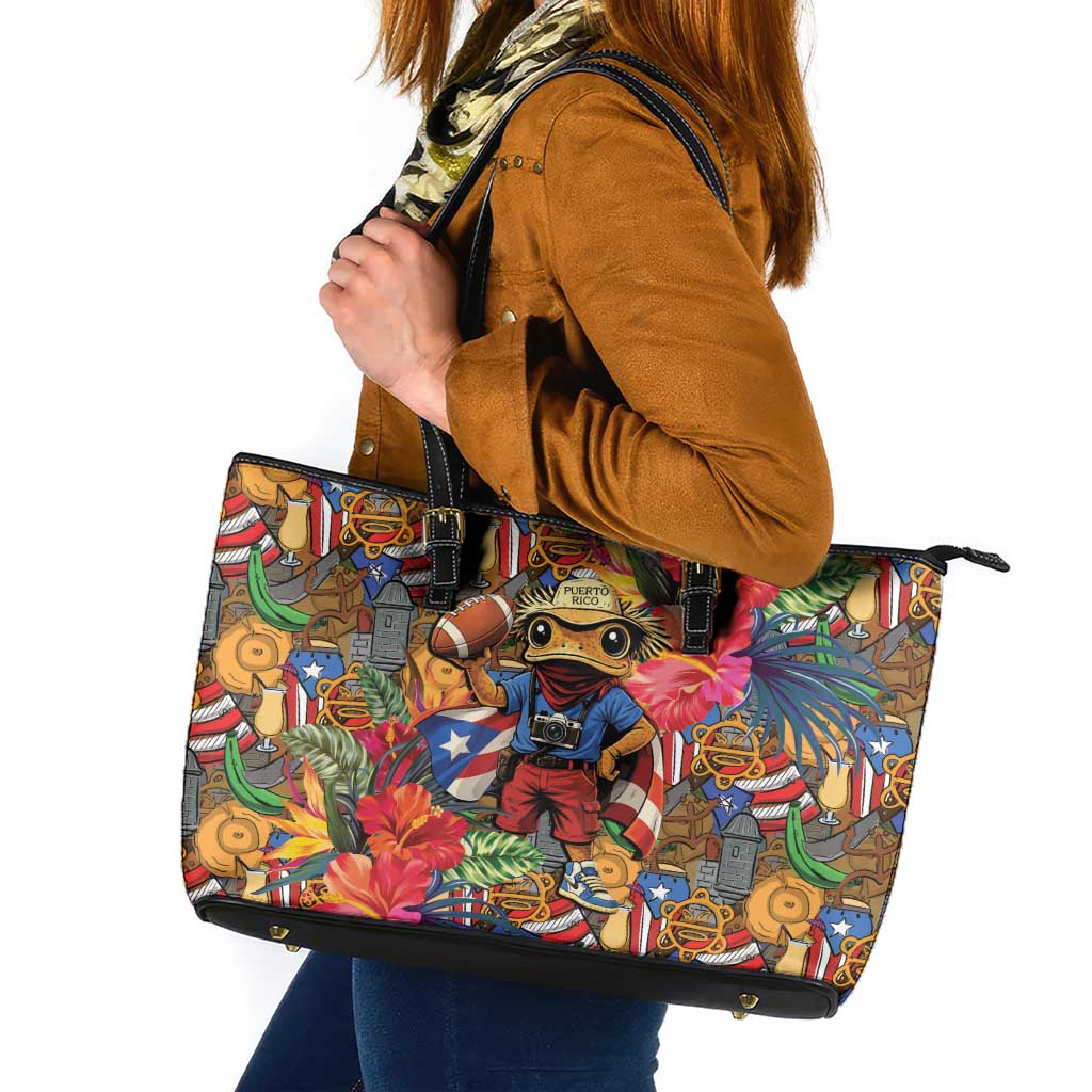 Funny Benito Bowl Leather Tote Bag Puerto Rican Coquí Football