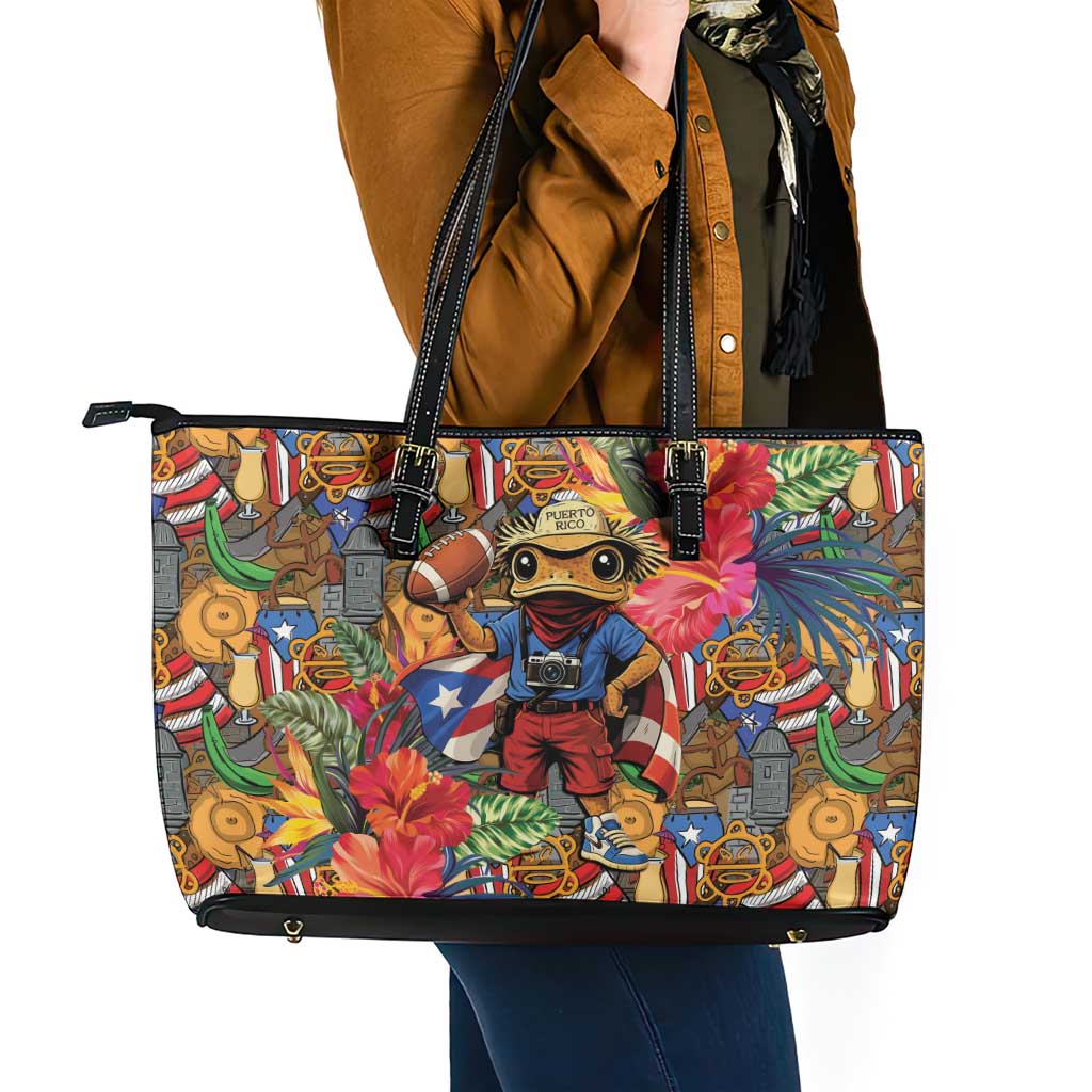 Funny Benito Bowl Leather Tote Bag Puerto Rican Coquí Football