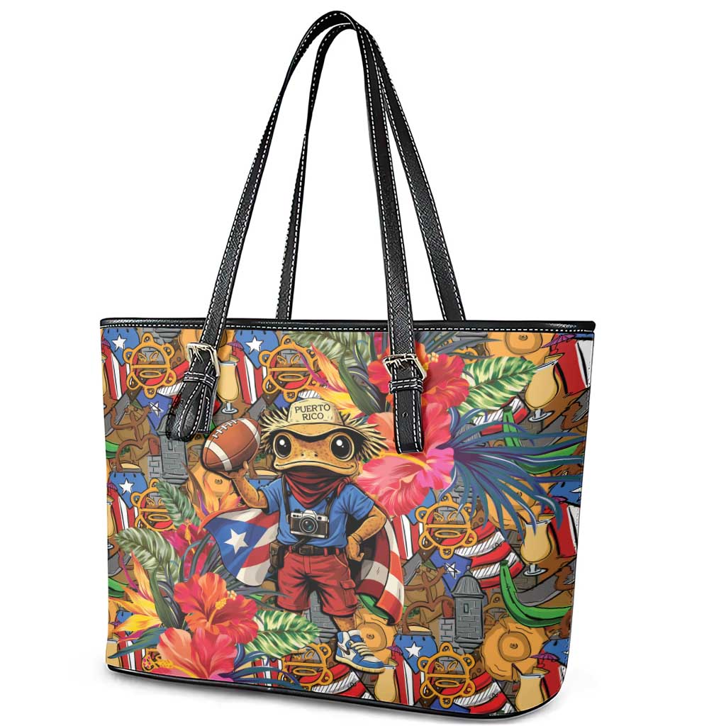 Funny Benito Bowl Leather Tote Bag Puerto Rican Coquí Football