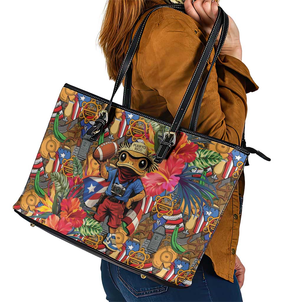 Funny Benito Bowl Leather Tote Bag Puerto Rican Coquí Football