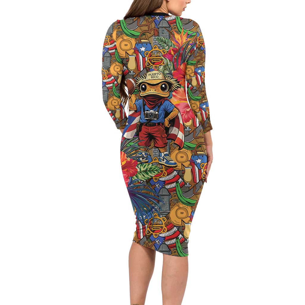 Funny Benito Bowl Long Sleeve Bodycon Dress Puerto Rican Coquí Football