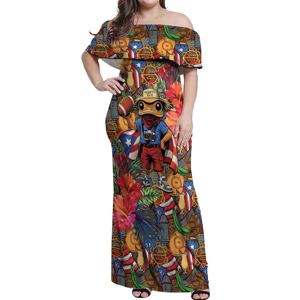 Funny Benito Bowl Off Shoulder Maxi Dress Puerto Rican Coquí Football
