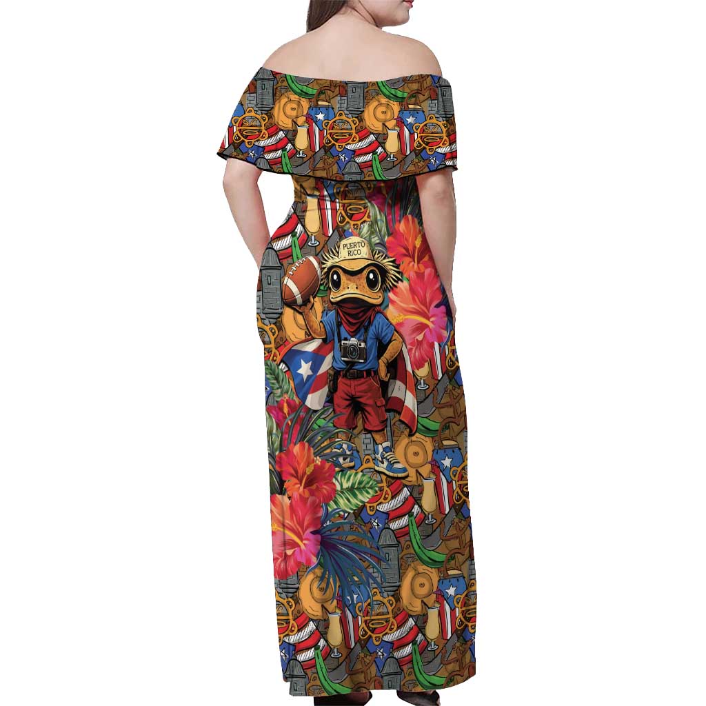 Funny Benito Bowl Off Shoulder Maxi Dress Puerto Rican Coquí Football