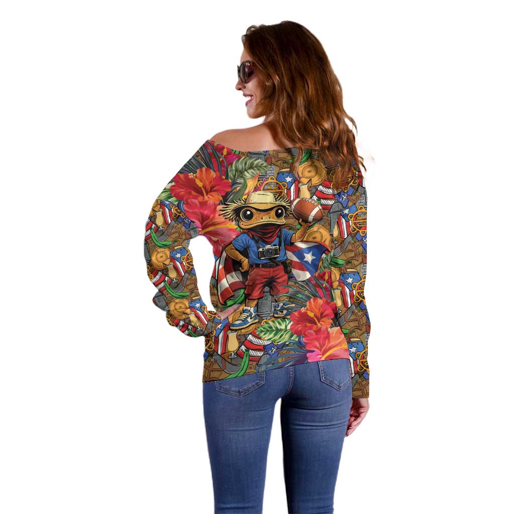 Funny Benito Bowl Off Shoulder Sweater Puerto Rican Coquí Football