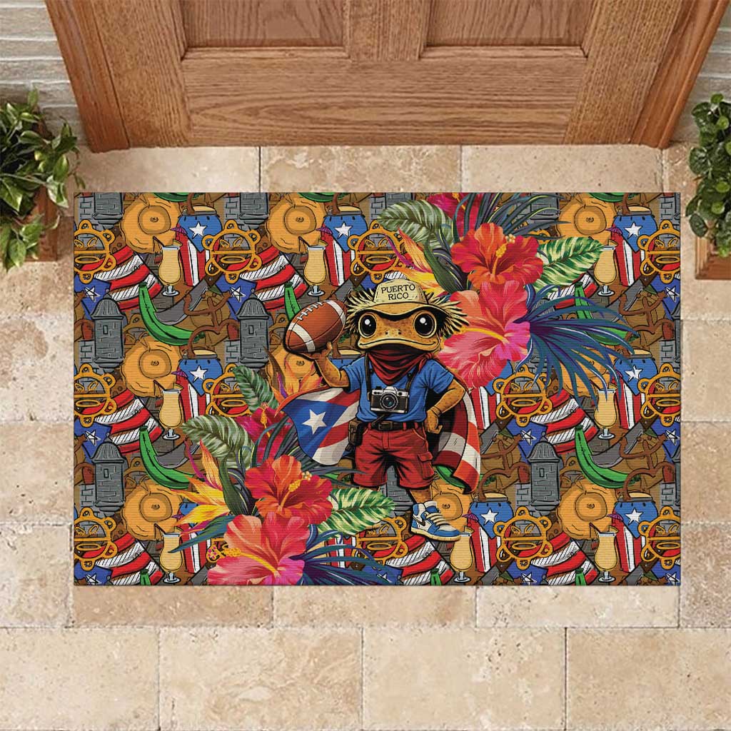Funny Benito Bowl Rubber Doormat Puerto Rican Coquí Football